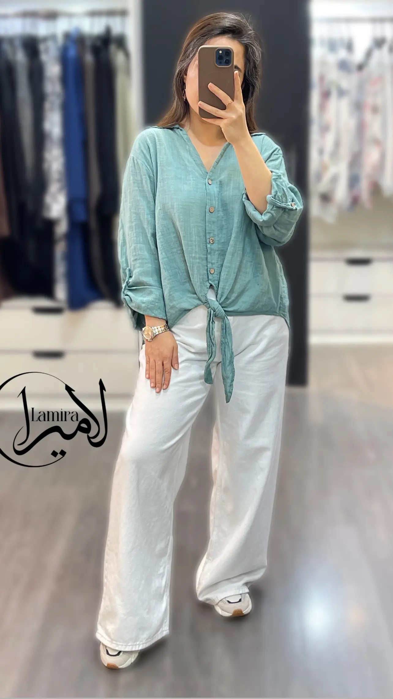 شومیز لینن ایتالیایی گره ای ساده تک رنگ
